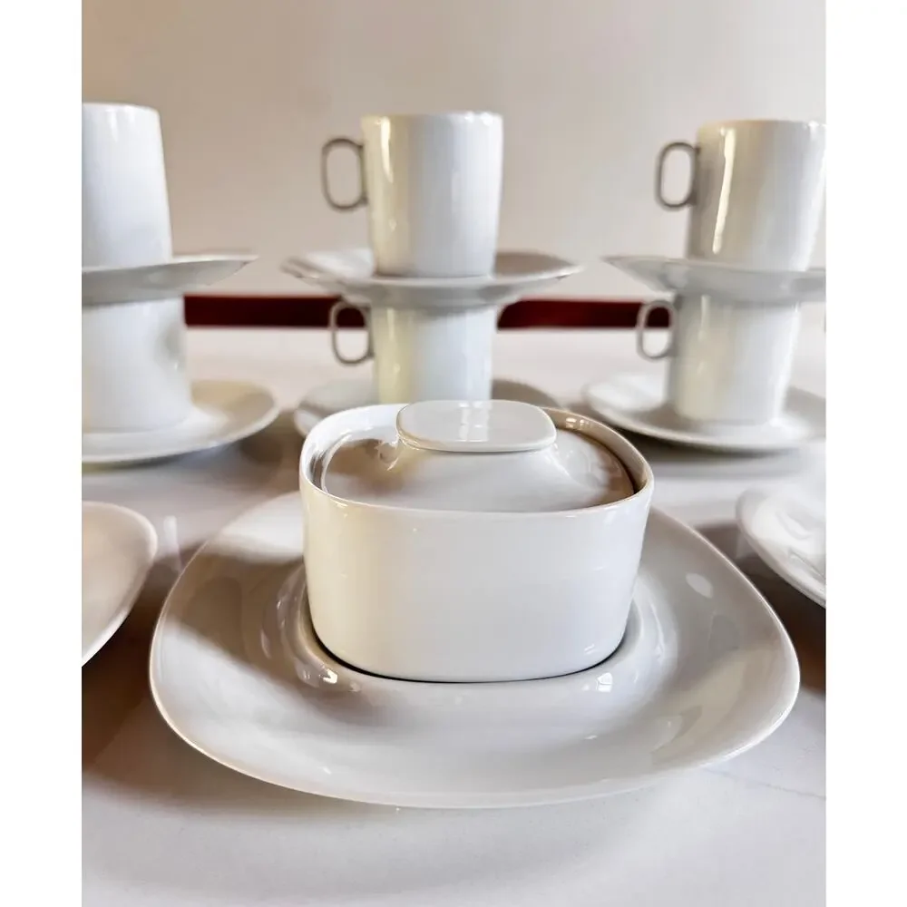18pc Gerald Gulotta Block Langenthal Transition White Coffee Set + Platter MCM